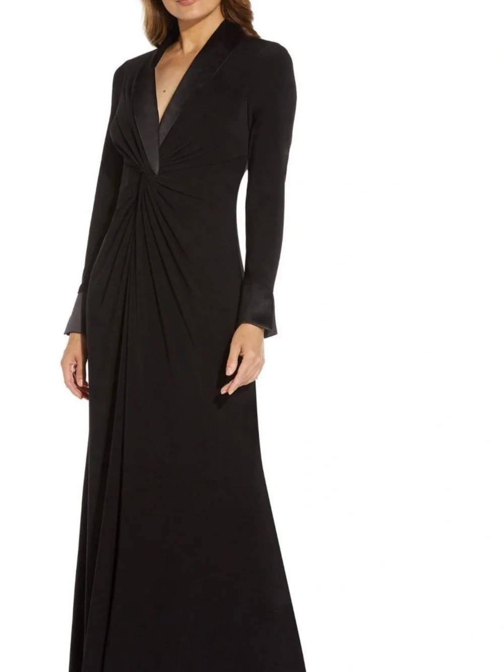 Adrianna Papell Black Satin-Trim Long Sleeve Maxi Dress